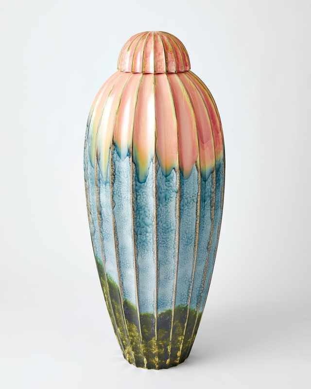 Fluted Watercolor Jar With Lid